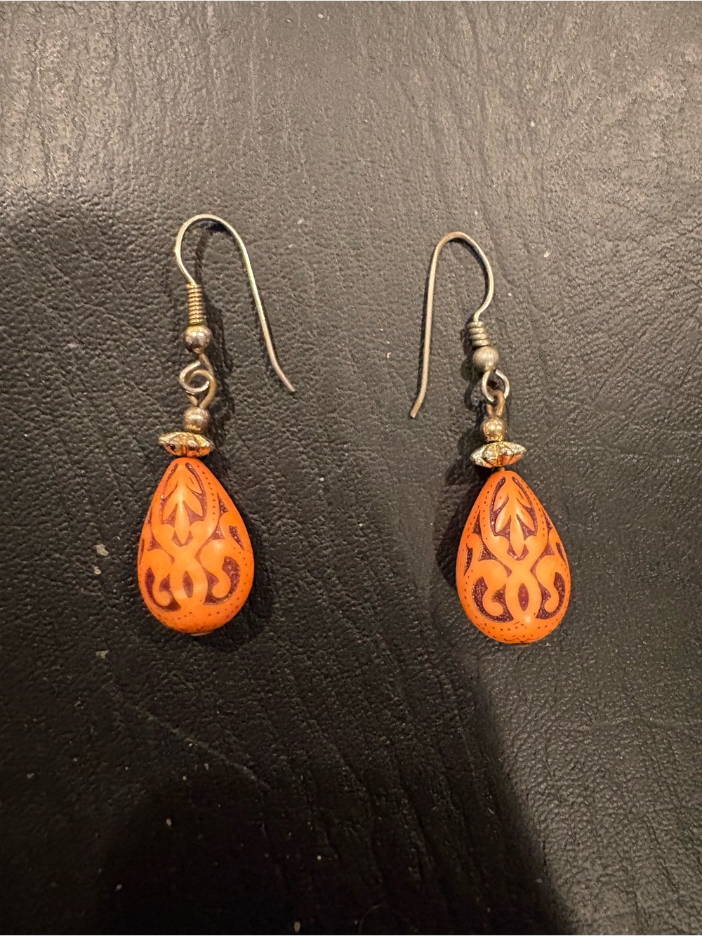Orange Teardrop Filigree Drop Earrings - Women Jewelry